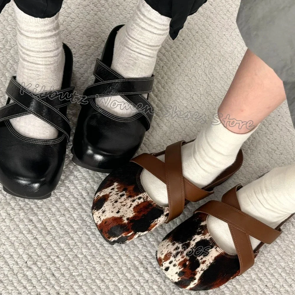 

Cross Strap Furry Slipper Mixed Color Slip-On Fashion Novelty Sexy Comfortable Round Toe Flat With Women Shoes Outdoor Leather