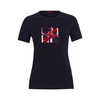 CH Women's Short-Sleeved T-Shirt, with a Round Neckline and Featuring a Red Floral embroidery Design, a Casual Everyday Top 5