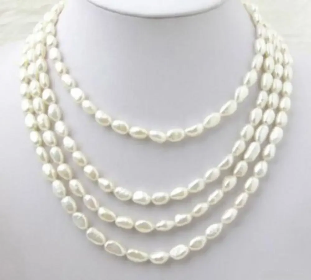 

Beautiful 4 Rows 7-8mm White Freshwater Baroque Pearl Necklace 17-20''