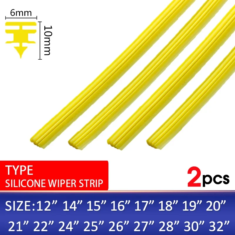 2 uds limpiaparabrisas de coche parabrisas amarillo Gel de sílice tira de repuesto 6MM 14 "16" 17 "18" 19 "20" 21 "22" 24 "26" 28 "30" 32 " limpiaparabrisas