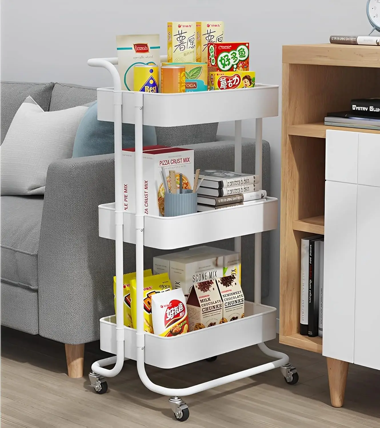 

3-х уровневая универсальная тележка Sooyee, вращающаяся тележка с ручкой и запираемыми колесами, многофункциональная тележка для хранения в офисе, кухне.