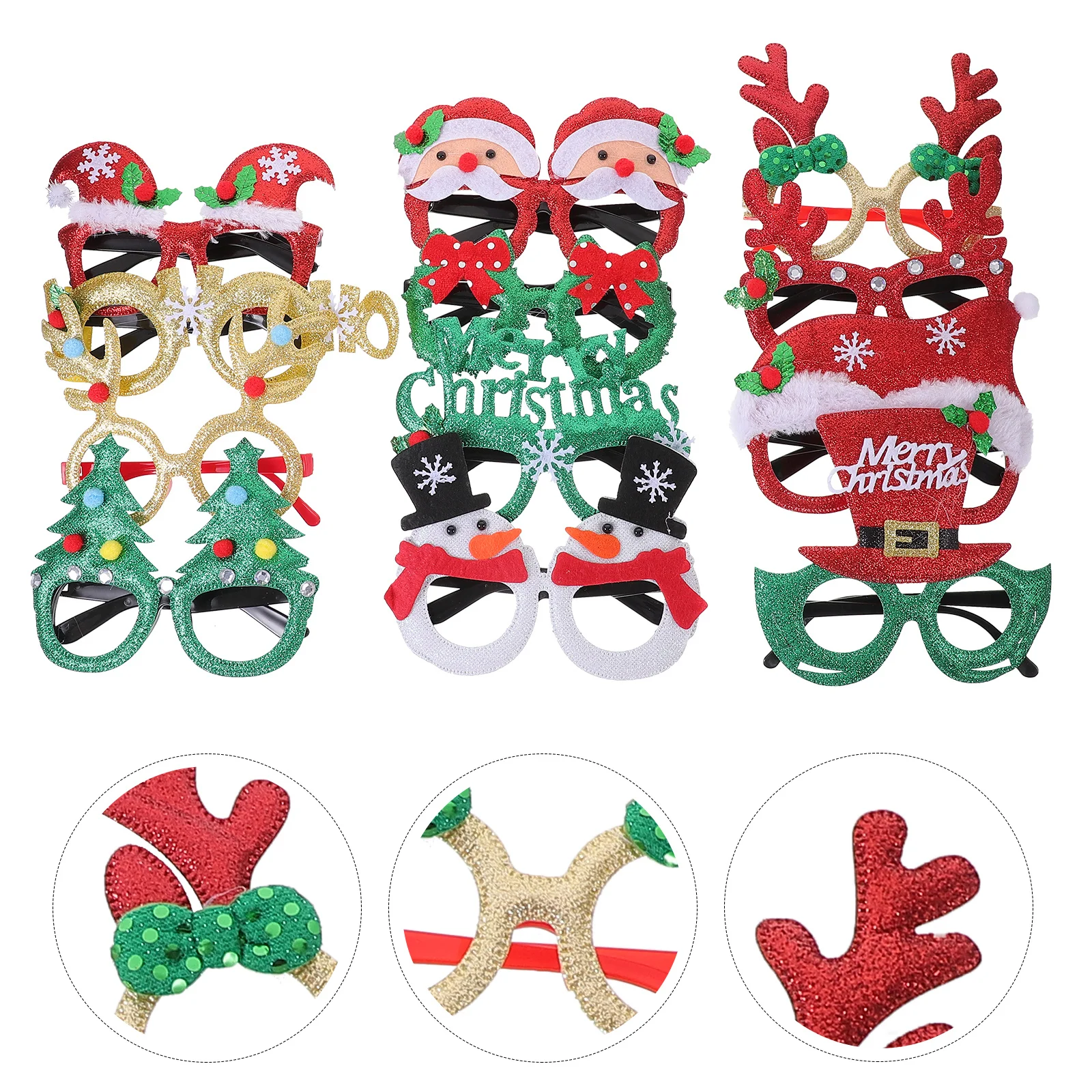

12 Pcs Christmas Decor Holiday Party Glasses Frames Colorful Prop Eyeglasses Decoration Chiristmas Eyewear Props Festival