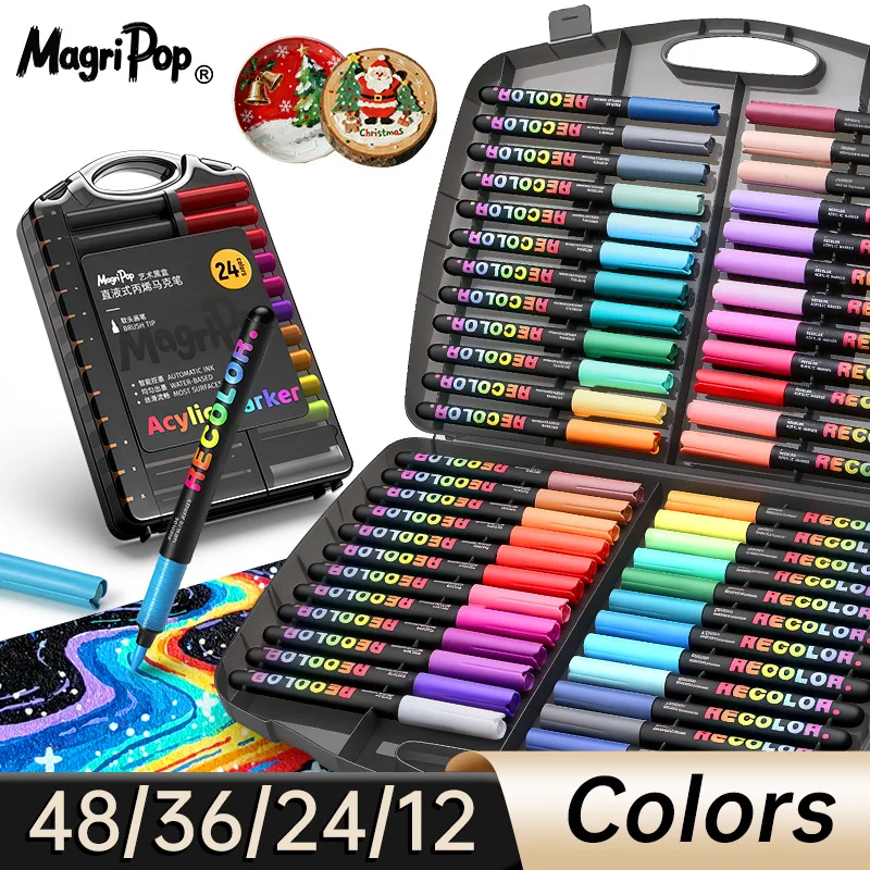Professional Acrylic Markers 48/36/24/12 Colors,Direct Ink System,for Stones,Wood,Craft,Eggs,Perfect Gifts for Artists & Kids