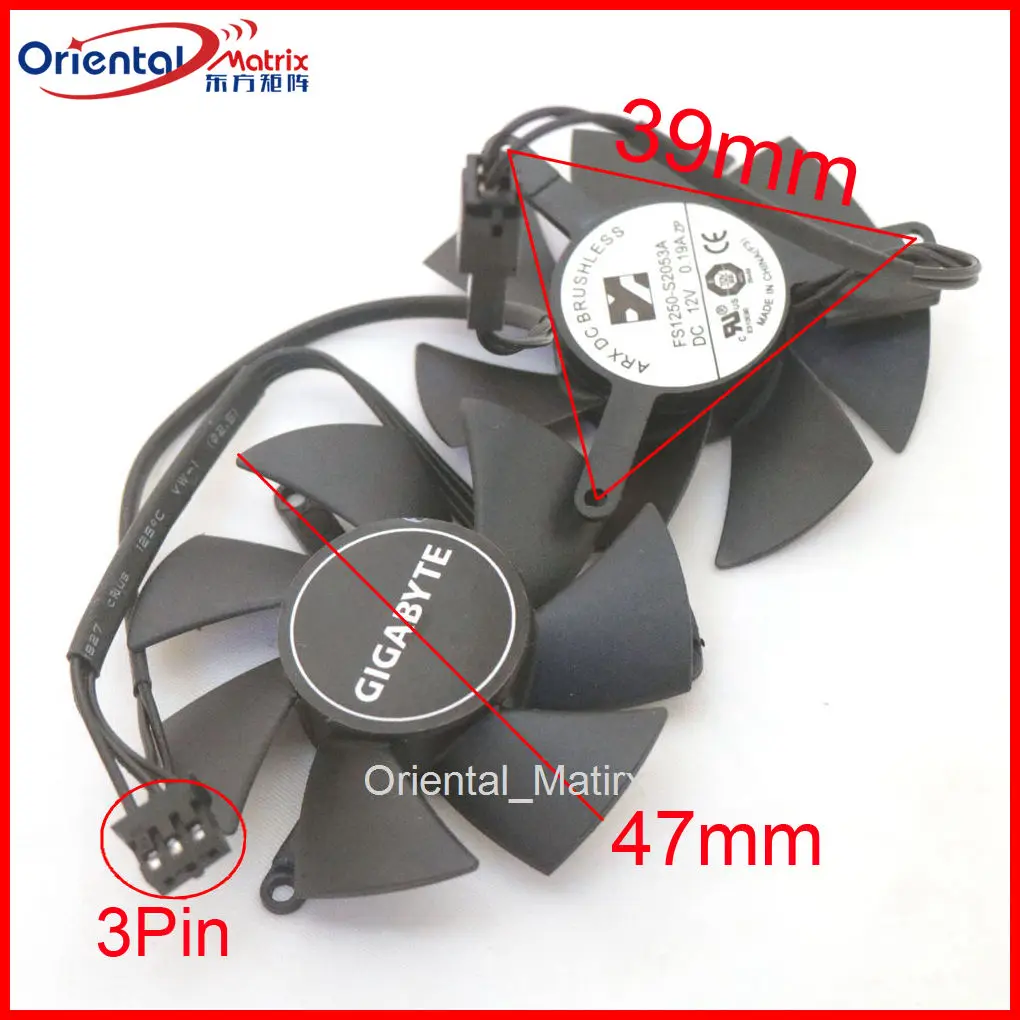 2pcs/lot FS1250-S2053A 47mm DC12V 0.19A 3Pin GPU Fan For GIGABYTE RTX3050 6GB Low Profile Graphics Card Cooling Fan