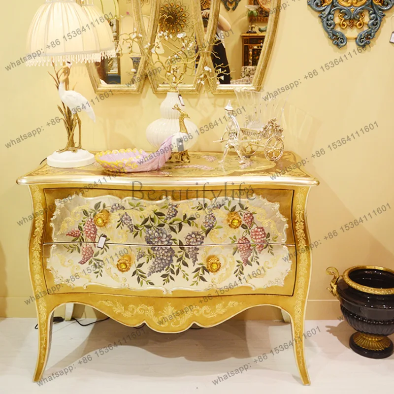 French luxury high-end retro hand-painted pattern piano table dresser