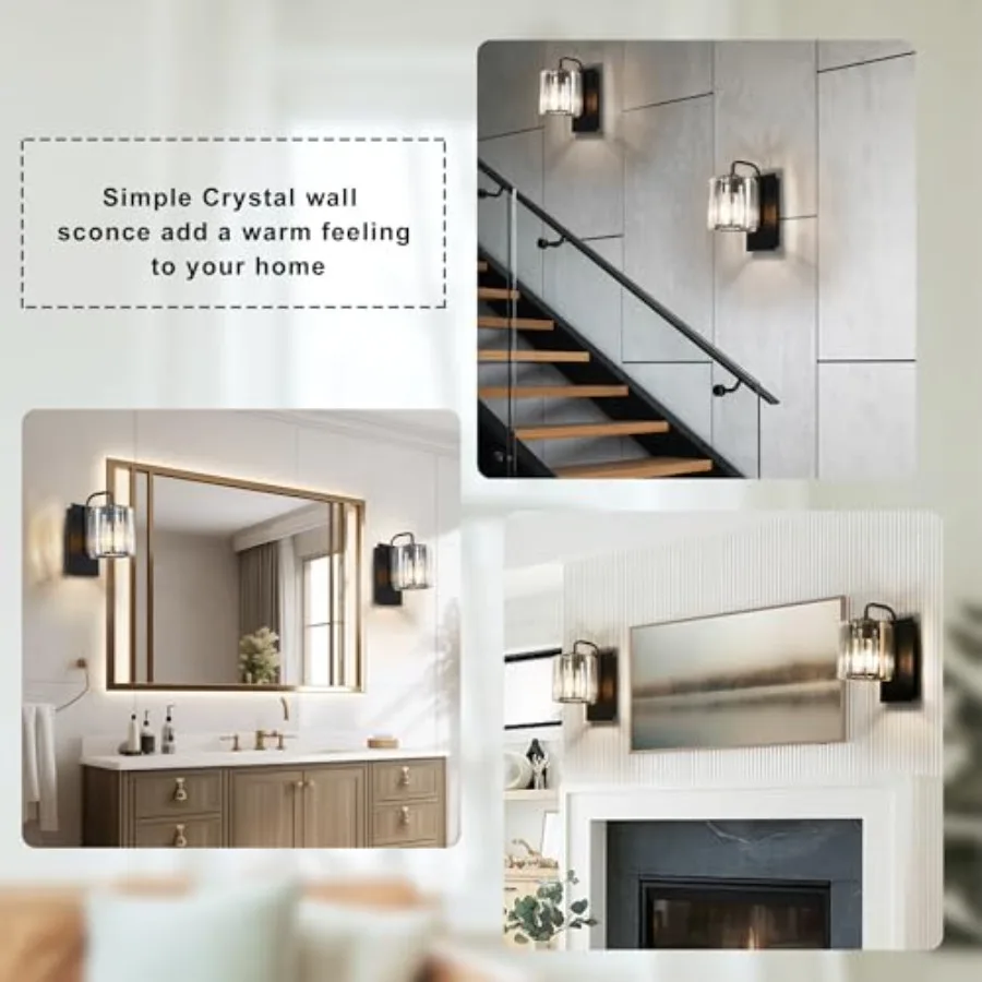 Crystal Wall Sconces, Black Sconce Wall Light Fixtures Modern Sconces Wall Lighting Single Indoor Wall Sconce for Living Room B view 4