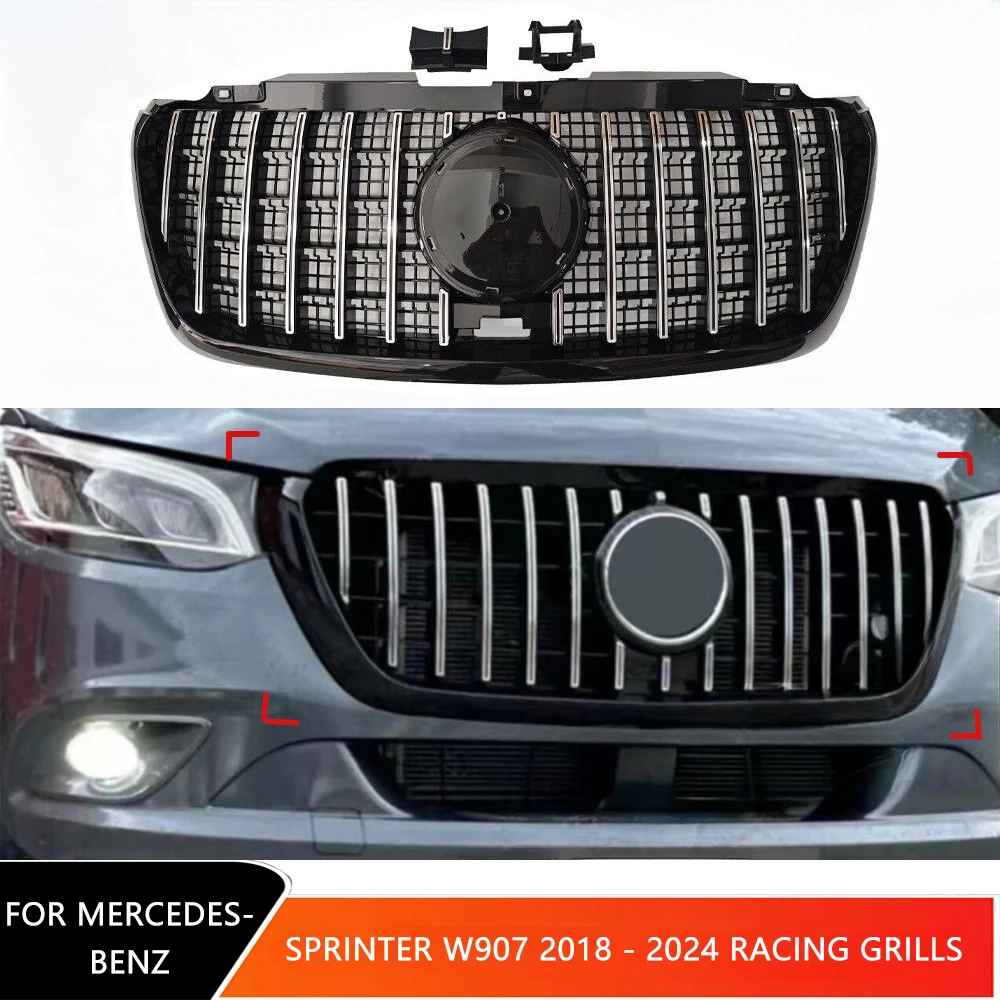 Front Grille for Mercedes-Benz Sprinter W907 W910 2018 2019 2020 2021 2022 2023 Car Bumper Grill GT Style Racing Grills Body Kit