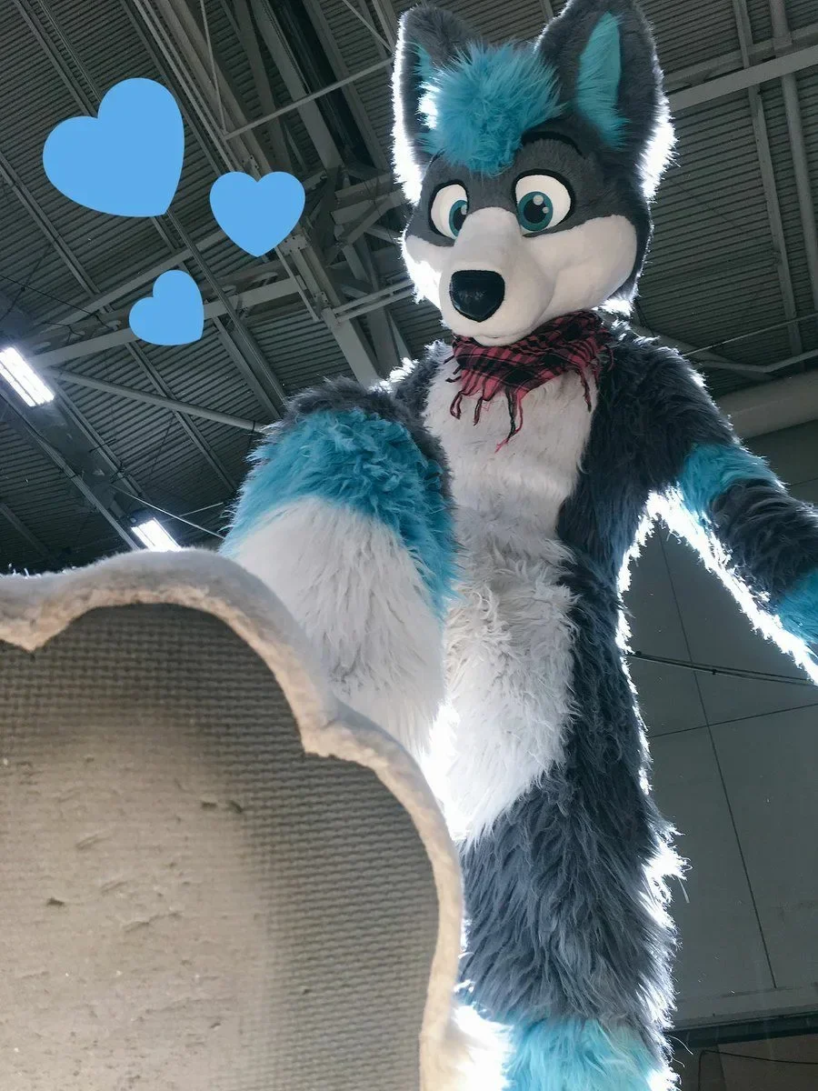 

Blue Long Fur Husky Fox Dog Furry Fursuit Grey Mascot Costume Halloween Christmas Party Animal Cartoon Character Suits