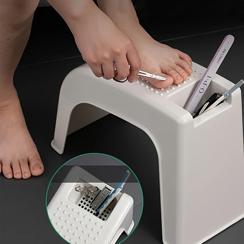 Manicure Pedicure Stool with Grooves Storage Shower Foot Holder Stand Anti-skid Universal Plastic Shaving Toenail Leg Rest Stand