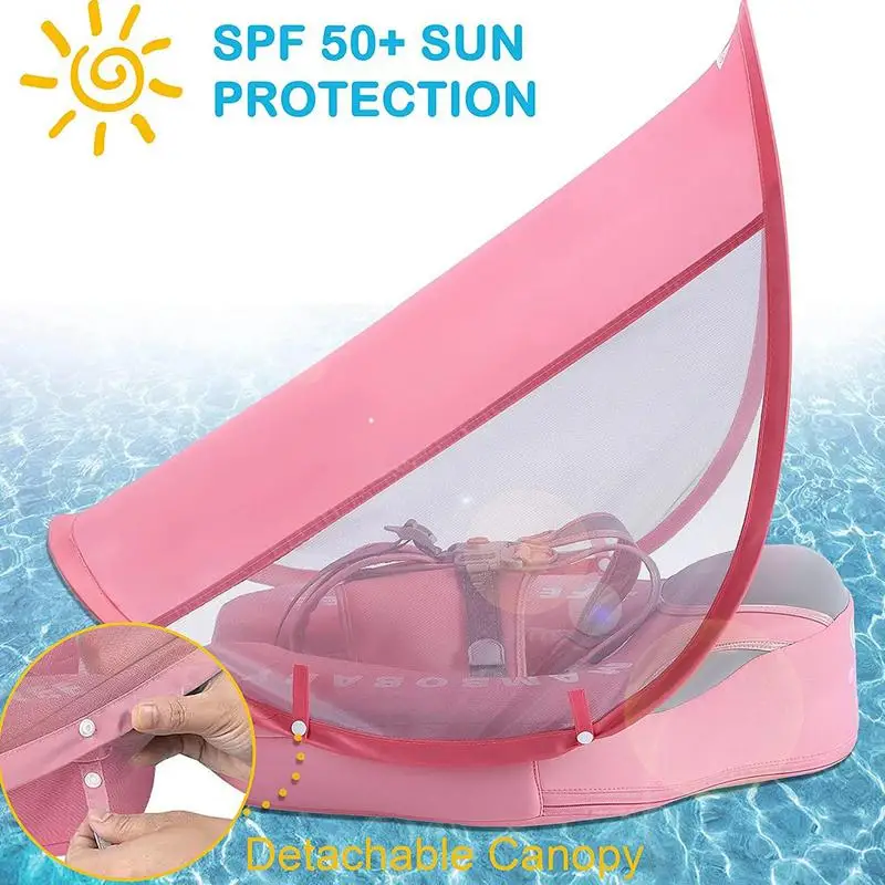 Baby Pool Float com dossel, Baby Swim Ring para piscina, removível, UPF 50 + Sun Canopy, não inflável, Swim Trainer