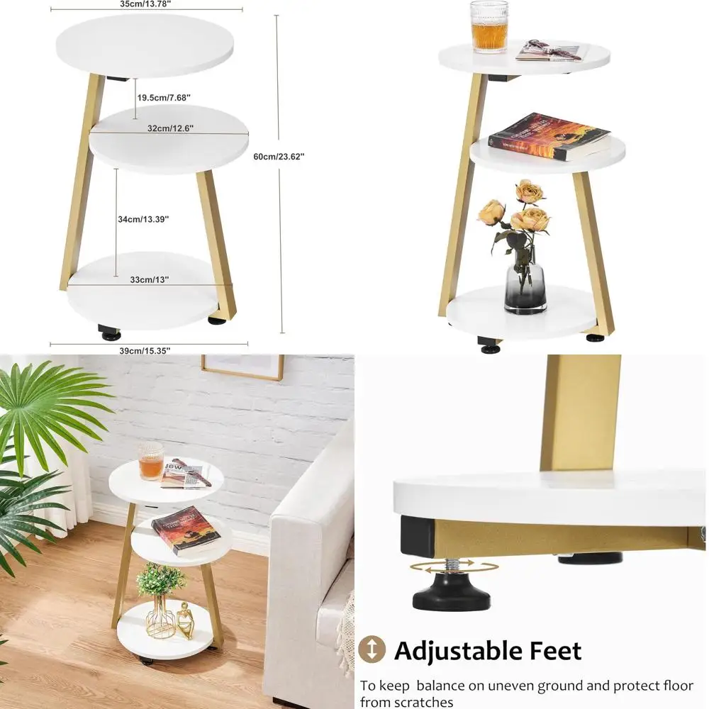 

Трехуровневый приставной столик с металлическим каркасом, отделка белое золото, идеально подходит для гостиной и спальни (как прикроватная тумбочка)
