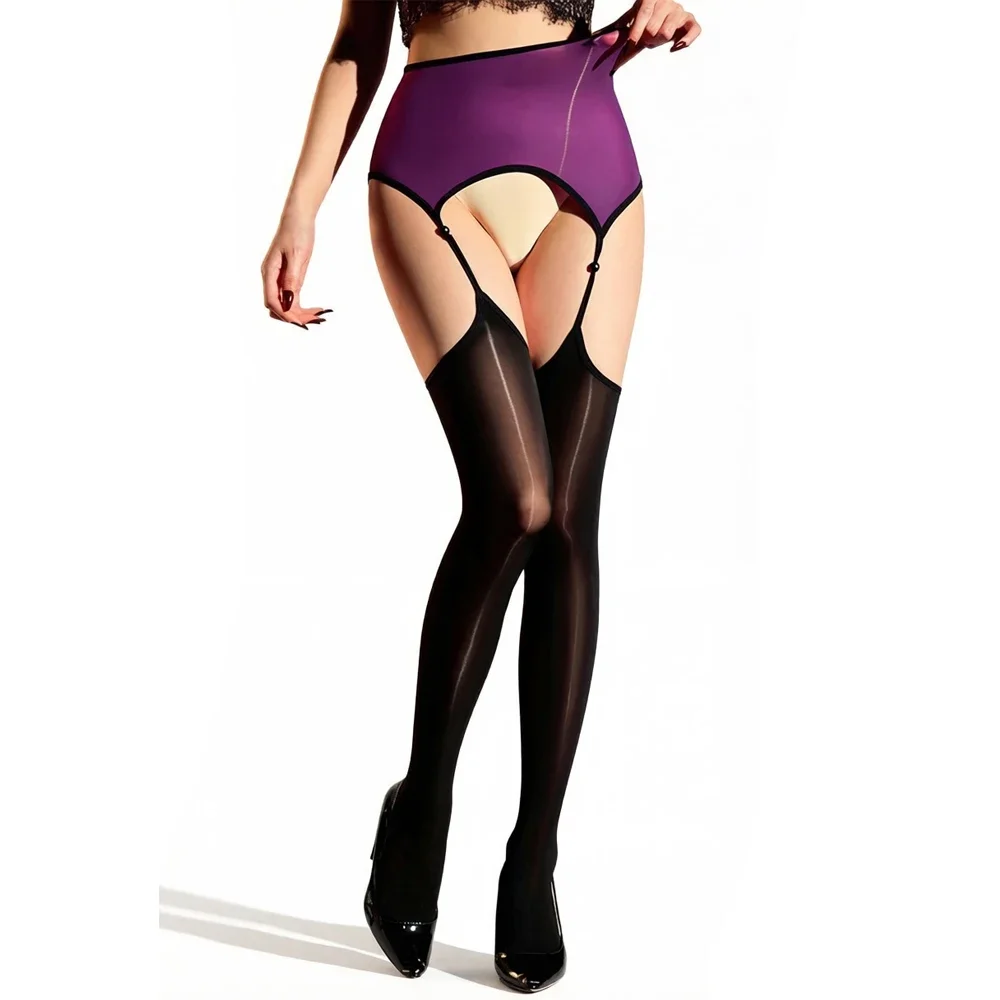Women Four Sided Hollow Out Open Crotch Pantyhose Pearl Oil Glossy Shiny Sexy Tights Sheer See Through Maid Garters Stockings