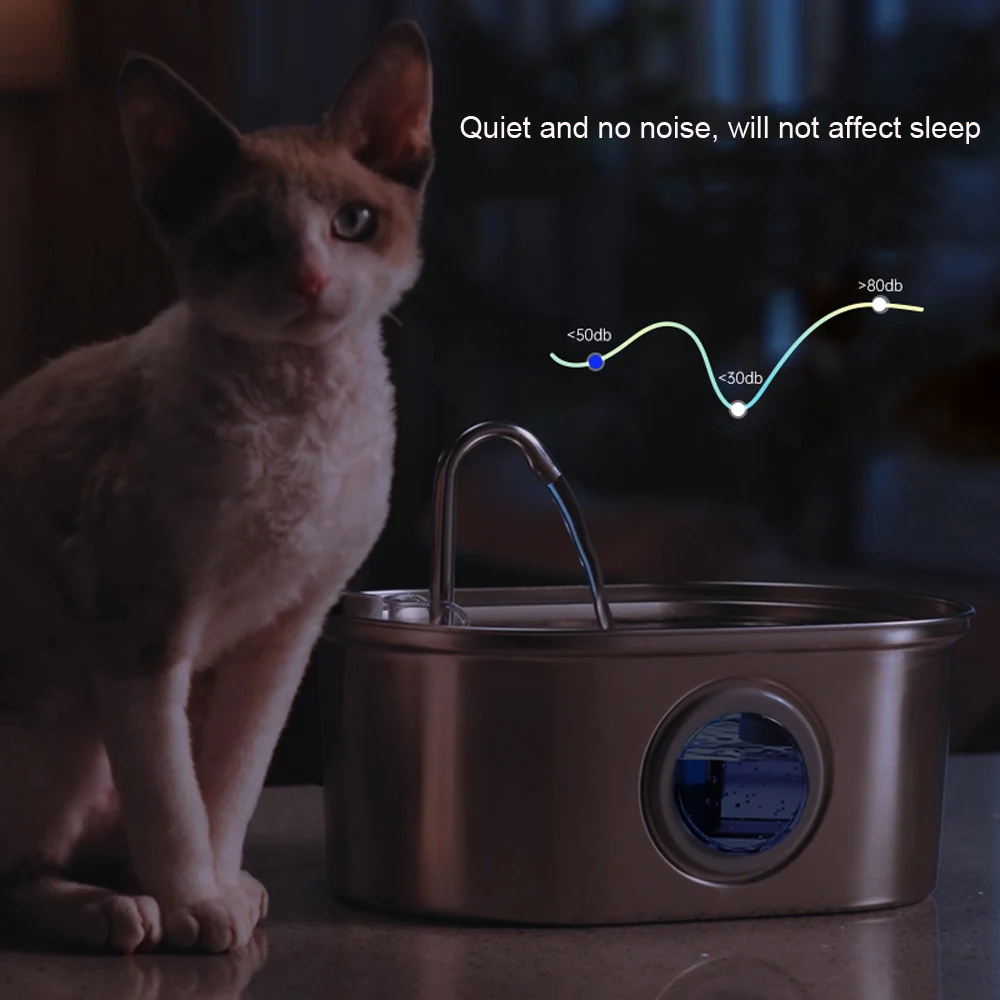 Transparent Window Cat Water Dispenser Sensor 3.2L/108oz Super Quiet Pets Auto Filter Stainless Steel Dogs Water Fountain Bowl