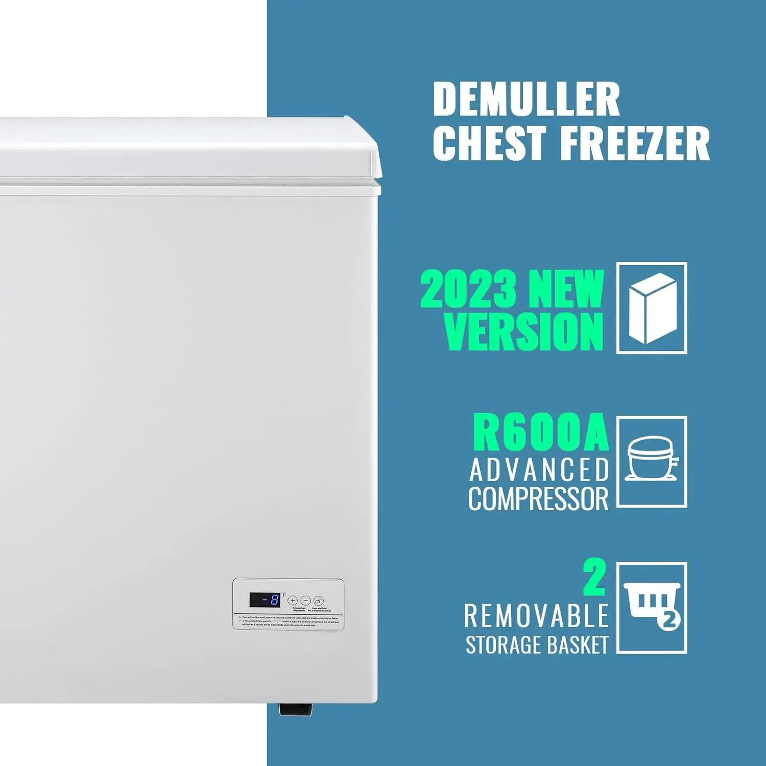 Freeezer dada kecil dalam dengan 2 keranjang dapat dilepas, Freezer kompak dengan Panel kontrol Digital akurat hingga 1 ℉