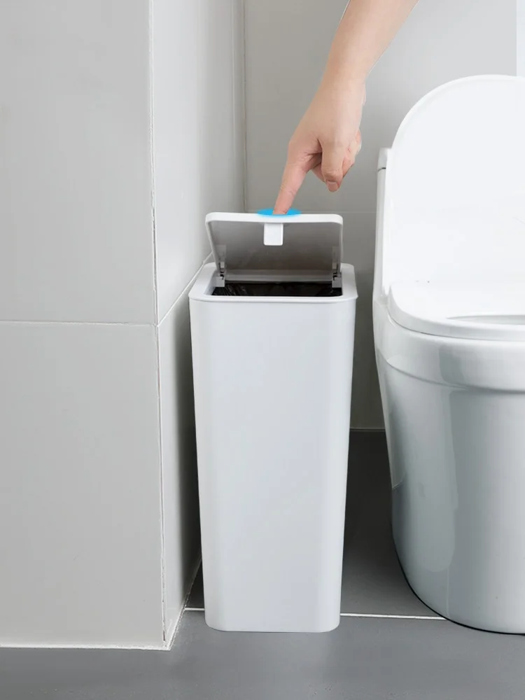 

Bathroom Kitchen Trash Can Press Type with Lid Narrow Toilet Special Home Simple Paper Basket Barrel for Living Room