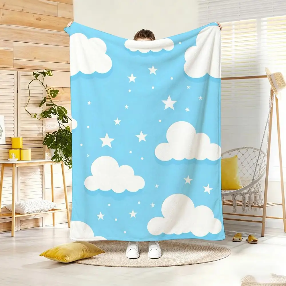 ANIME C-Cloud pattern Throw Lightweight 240g Flannel Blanket Soft Skin-friendly for Summer Cooling