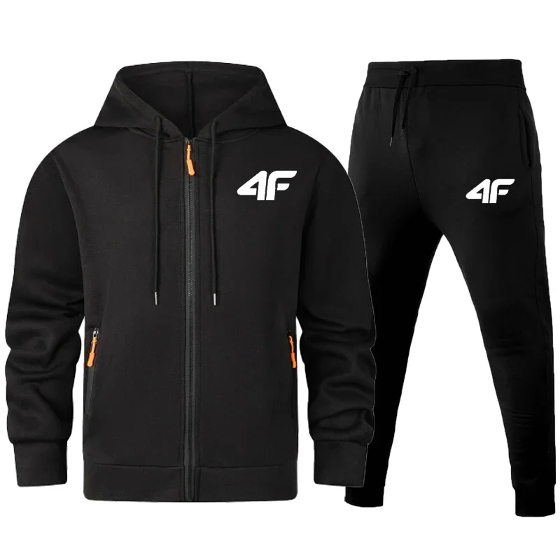

2025 spring new top fashion trend menswear brand zipper sportswear long sleeve sweater and jogging pants set two-piece run sprin