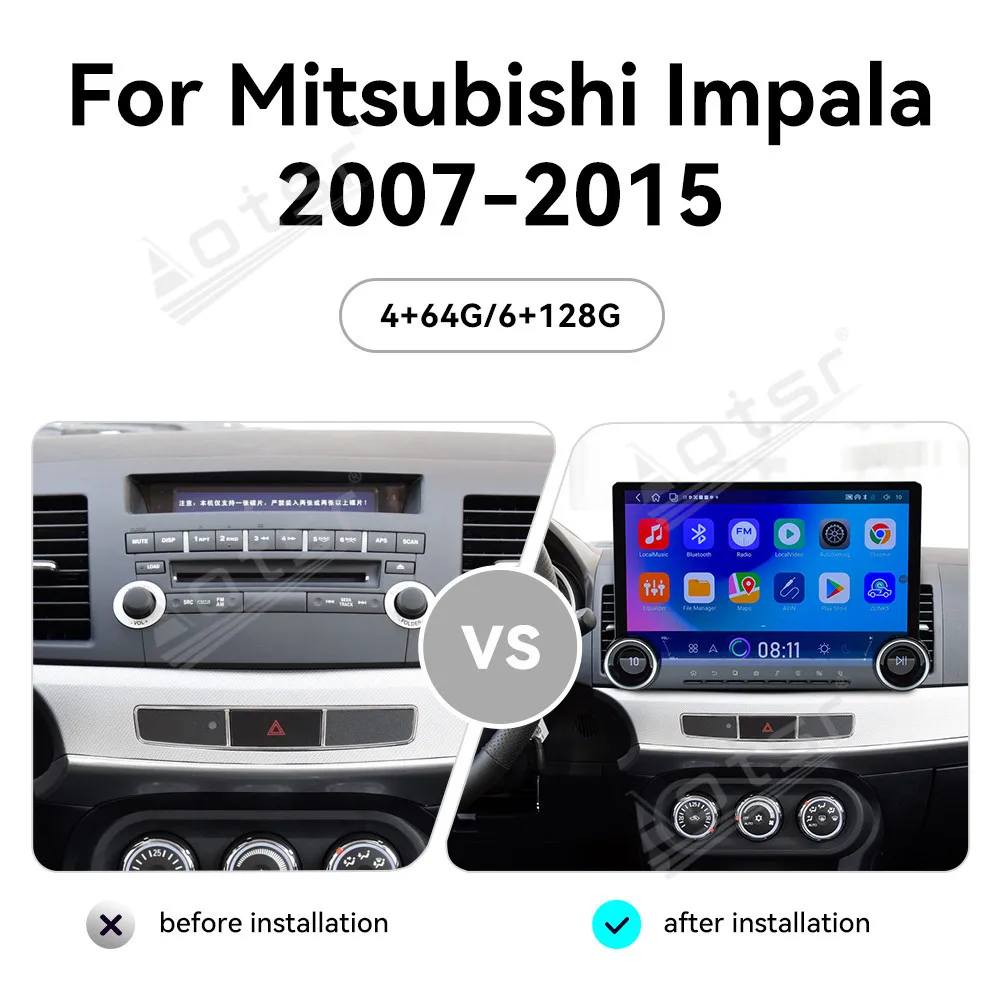 13.3 Inch Car Accessories Android Double Knob Screen For Mitsubishi Lancer 2007~2015 Multimedia Player GPS Navigation Head Unit