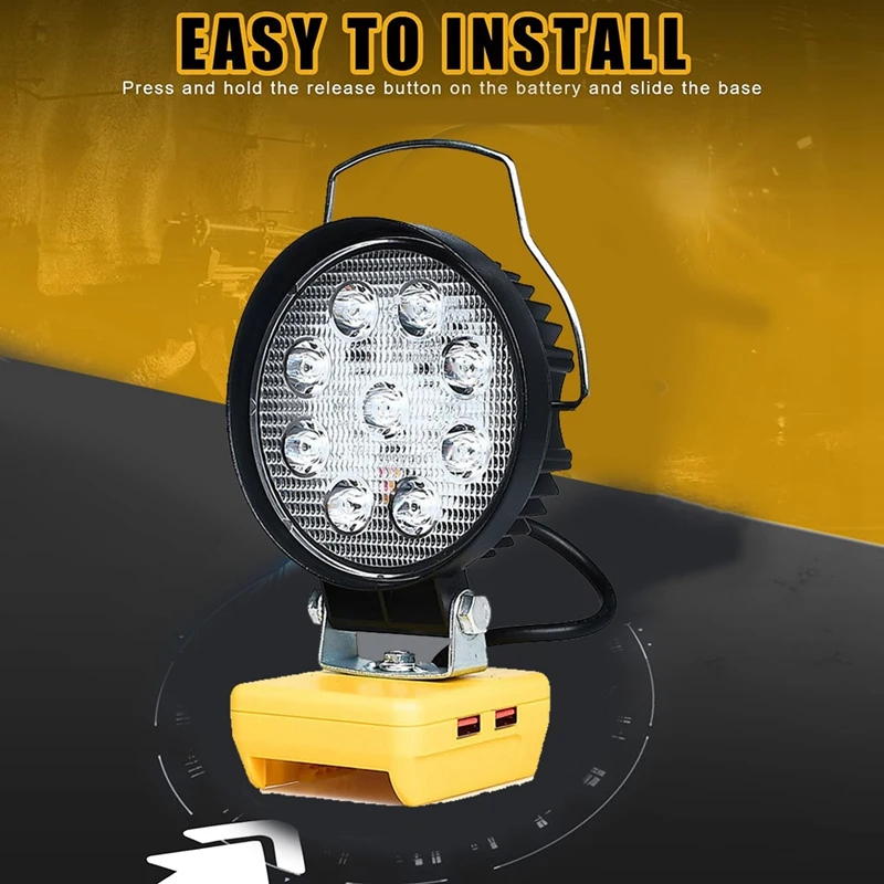 For Dewalt 20V Li-Ion Battery LED Work Light 4Inch Round Flashlight Portable Emergency Flood Lamp Camping Lamp With 2USB