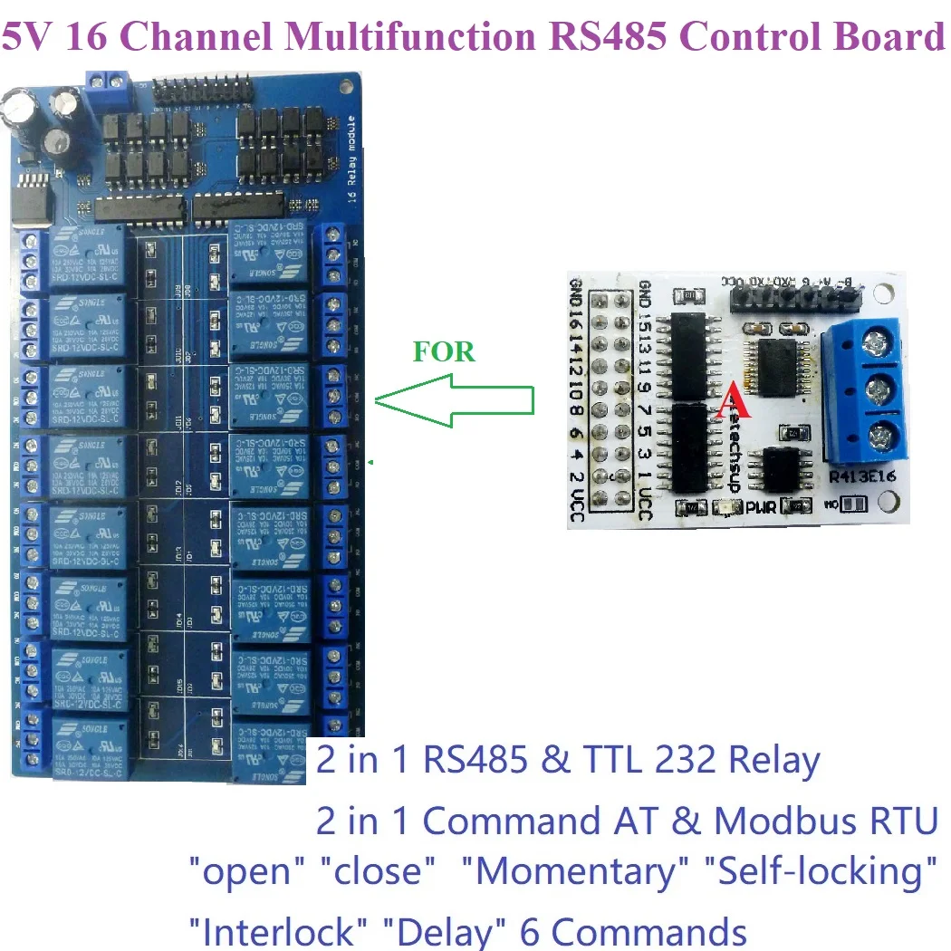 16ch Multifunction RS485 RS232(TTL) PLC Modbus Rtu Module IO  Control Switch Board for 5V 12V 24V Relay Board Motor LED