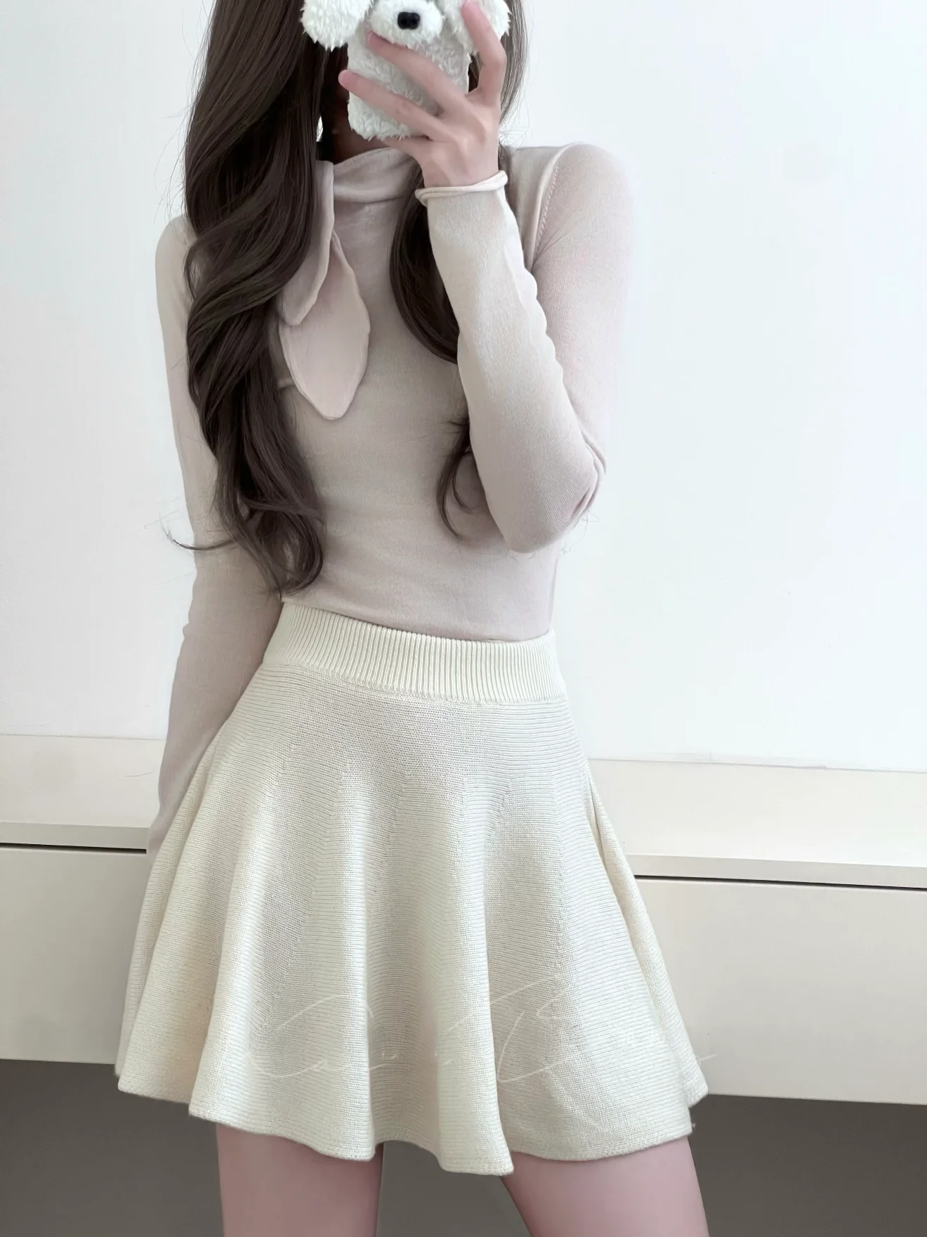 

Ele Rabbit Ear Long Sve Knitted Sweater Women's Inner Wear Casual Agel Sle Autumn Winter Faionable Slim Fit