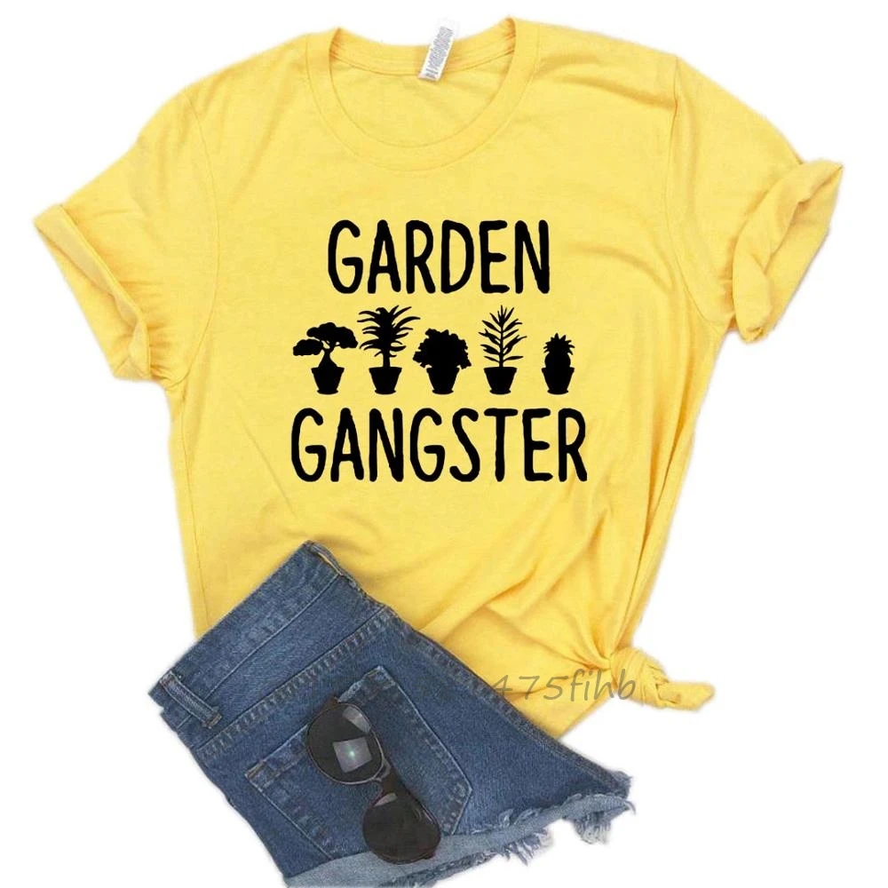 Garden Gangster Flower Print Women Tshirt No Fade Premium T Shirt For Lady Girl Woman T-Shirts Graphic Top Tee Drop Shipping