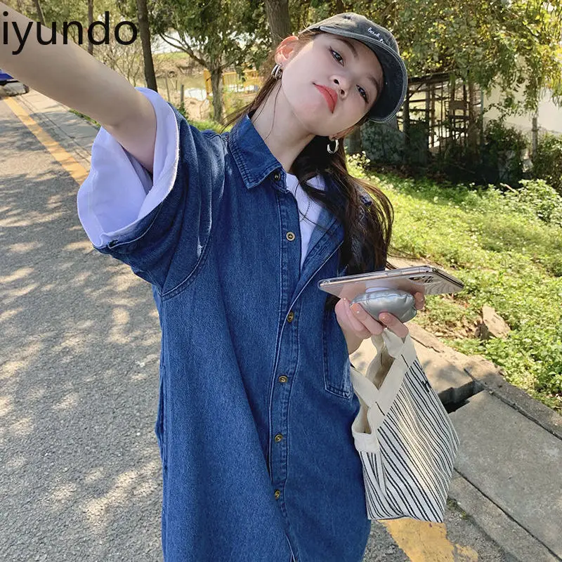 Retro DENIMเสื้อชุดสตรีฤดูใบไม้ผลิและฤดูร้อน 2025 ใหม่หลวมSlim GarisเกลือความยาวปานกลางStreetwear Vestido Feminino