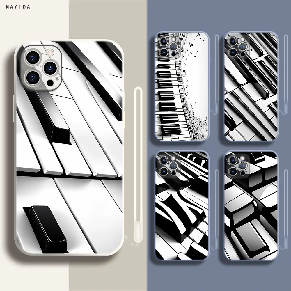 Soft Silicone Phone Case For Apple iPhone 15 14 13 12 11 Pro X XS Max XR Plus Mini Cover black white music piano keys notes