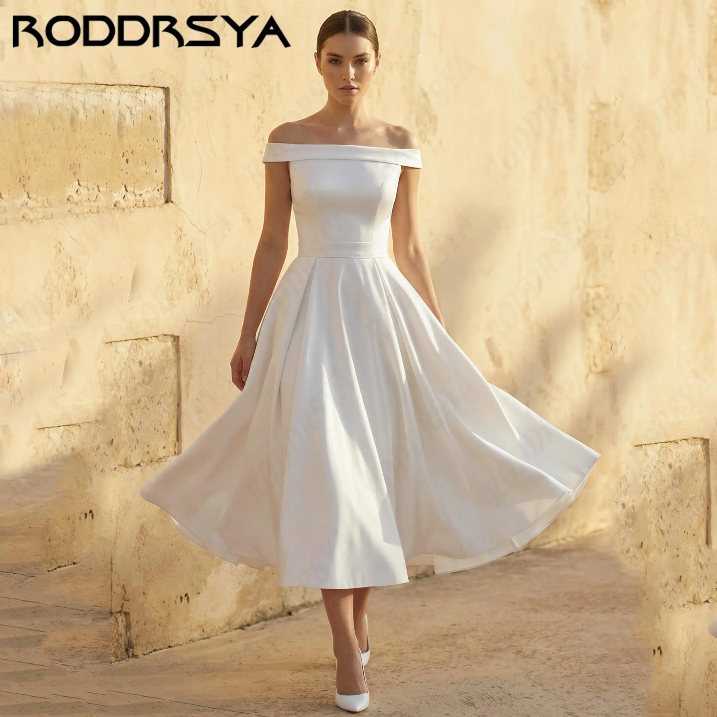 RODDRSYA Classic Boat Neck A-line Wedding Dress 2026 Soft Satin Zipper Bride Gown Off The Shoulder Robe De Mariée Customized