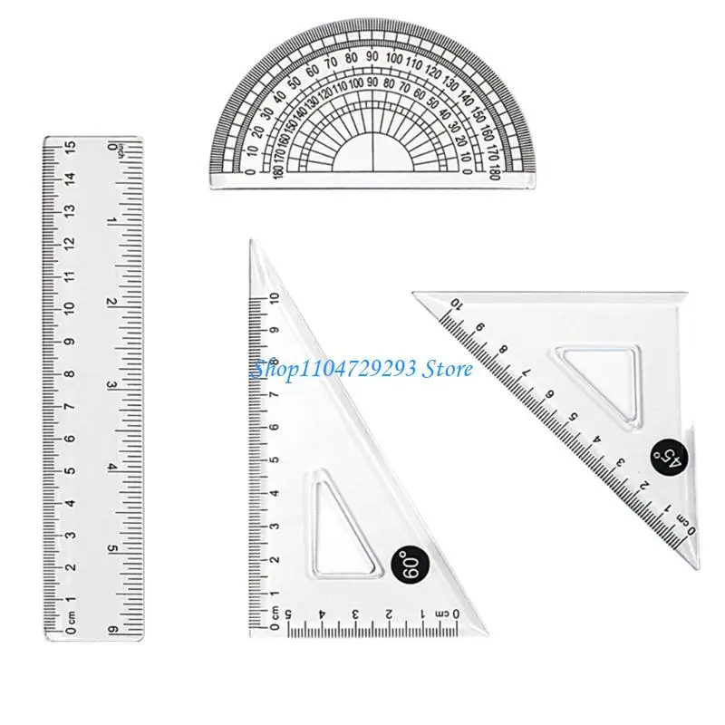 Y2GD 4 Pcs Ruler Protractor Set Geometry Tool 15cm Ruler Set Triangle Ruler for Classroom Homework Learning Accessories