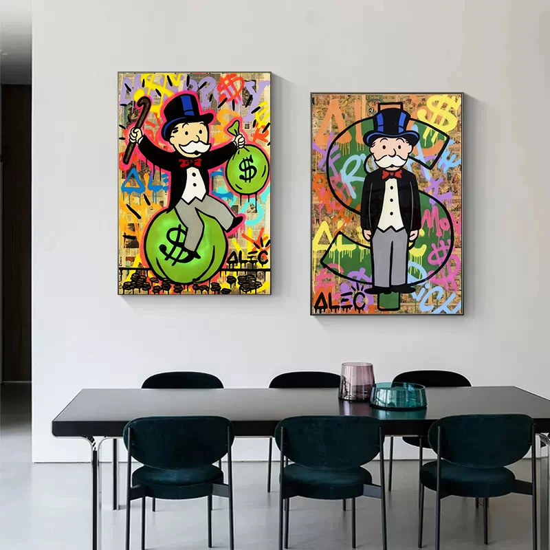 Graffiti Street Art Alec Monopoly Millionaire Money Canvas Painting Cartoon Wall Art Picture for Modern Living Room Home Decor