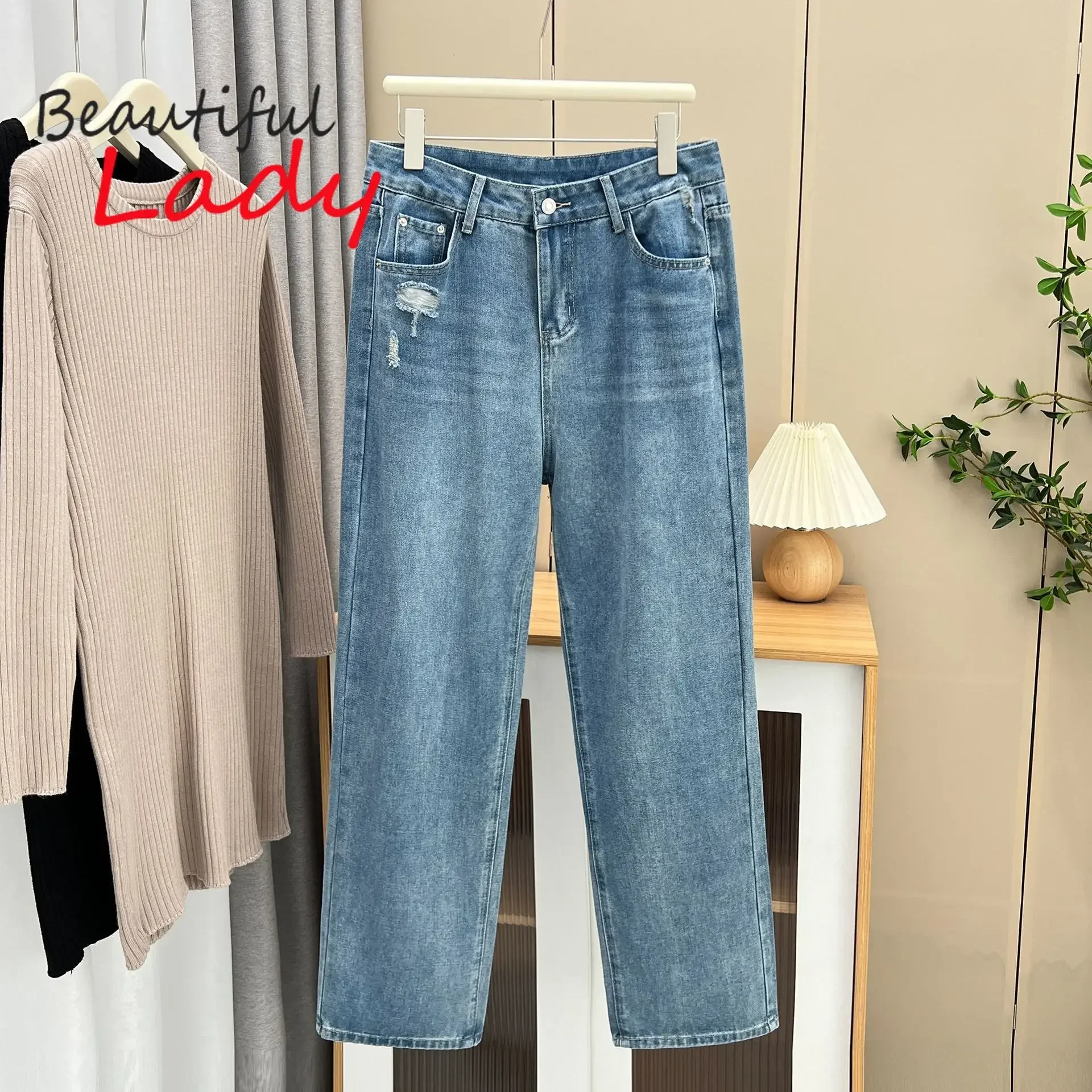 XL-4XL Baggy Jeans Woman High Waist Wide Leg Jeans for Women Blue Denim Trousers Women Straight Jeans Large Size