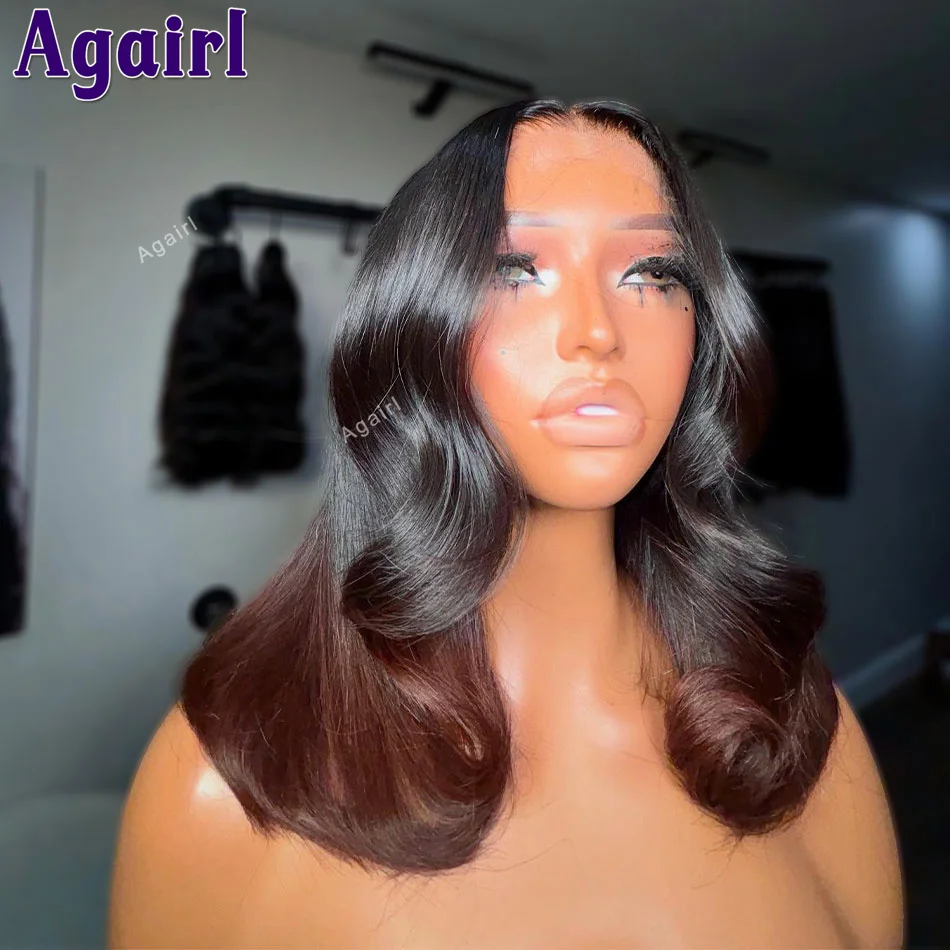 

Ombre 1B Reddish Brown Short Bob Lace Front Wig Human Hair 13x4 Transparent Lace Frontal Body Wave Bob Wig 180 Density for Women