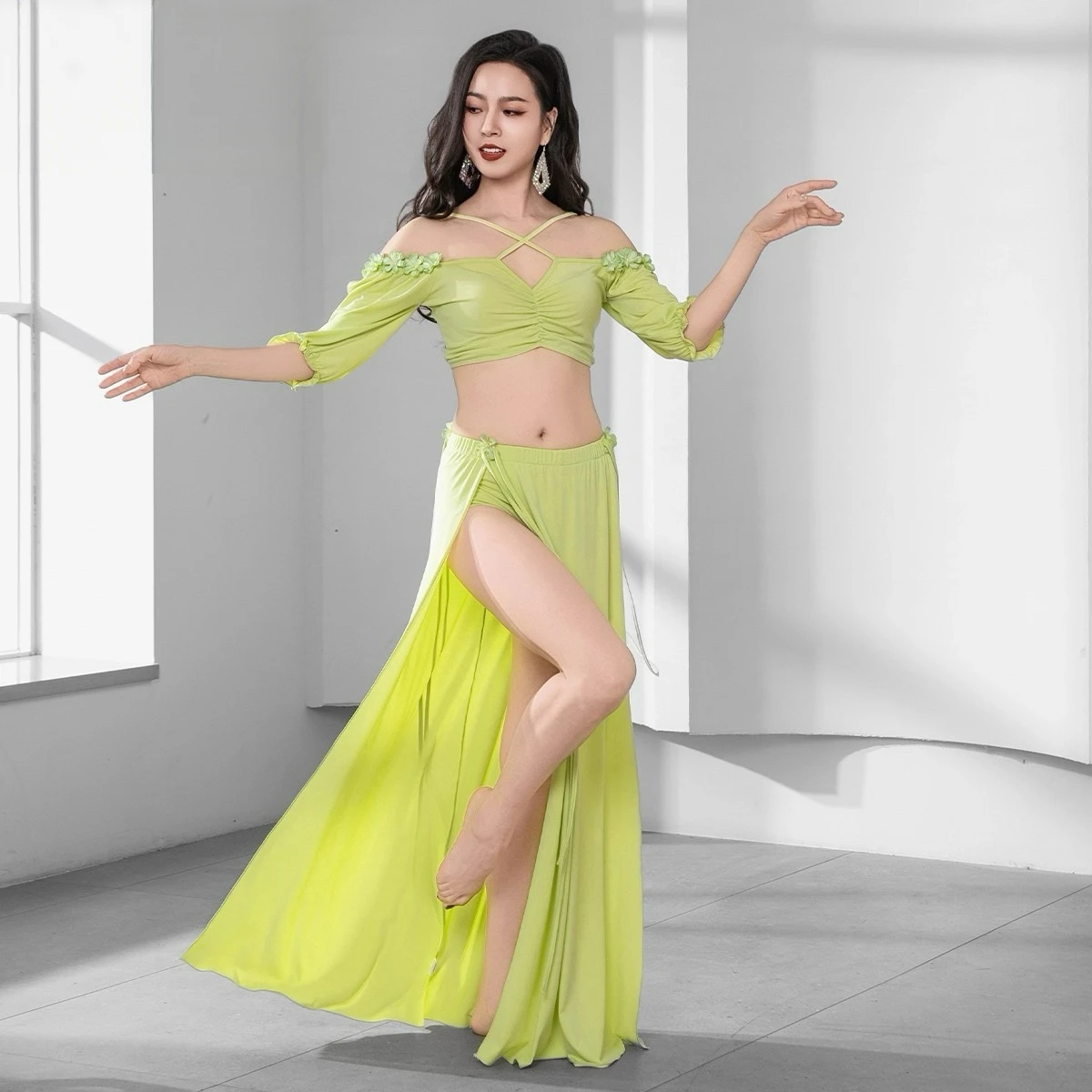 Original Belly Dance Costume Set - Sweet Style Petal Design Oriental Dance Practice & Performance Outfit