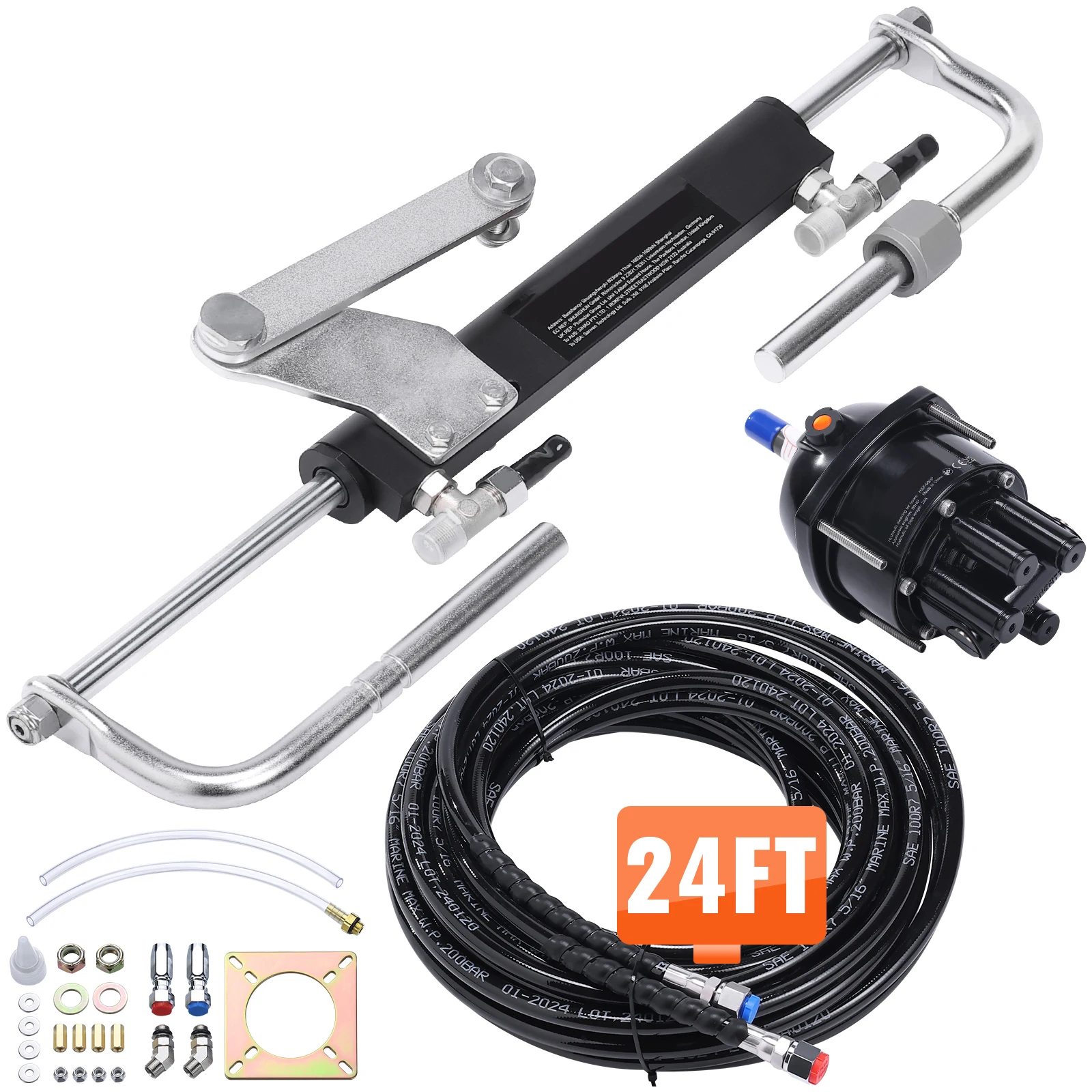 Hydraulic Outboard Steering Kit 90HP/150HP/300HP with Helm Pump and 24FT/26Ft Hose Single Station Single-Engine Boats