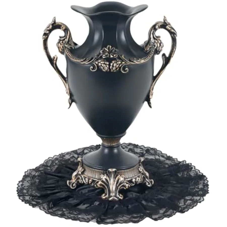 

Gothic Victorian Resin Vase with Lace Doily Waterproof 14"/Gold-Silver Finish Vase for Fresh and Artificial Flowers Goth Home D