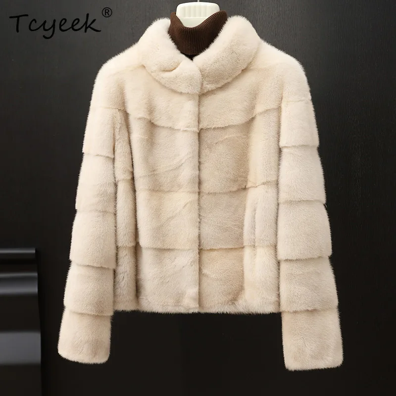 Tcyeek abrigo de piel de visón Natural ropa de invierno para mujer abrigos cálidos de visón entero para mujer nuevo en prendas de vestir exteriores estilo corto 2025 Fourrure Femme