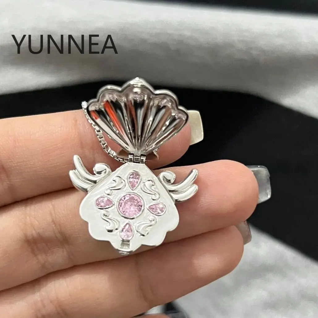 Sparkling Zircon Shell Charm Necklace for Woman Girl Sweet Jewelry Accessories Gift Openable Silver Plated Shell Pendant Choker