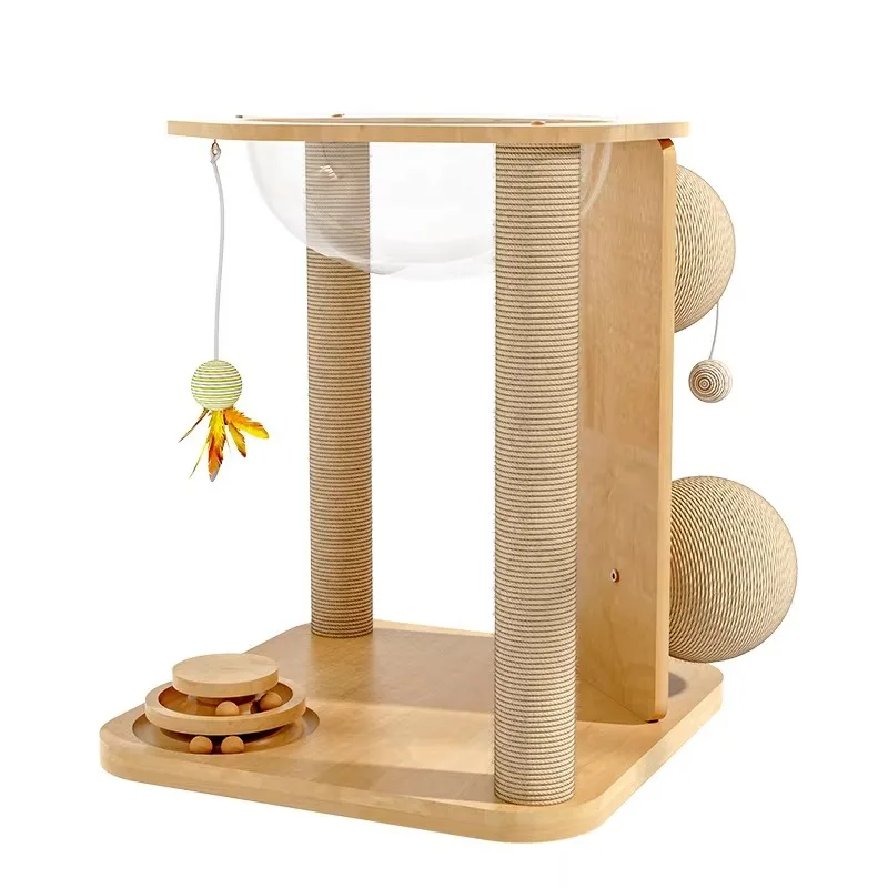 Climbing Rack Cat Nest Integrated Space Capsule Solid Wood Turntable Toy Self-relief Grab Column Grab Ball Simple Design Pet