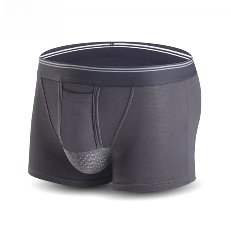 Modal Ice Silk Testicles Support Men's Underwear Sexy Flat Angle Pants Gunshot Style Separation mid Waist Pure Color Briefs