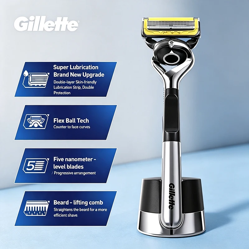 Gillette GLA5151ZH Men's Shaver Anti Slip Handle With 5 Blade Heads Shaving with Prompts Changing Blade Heads Full Face Shaving
