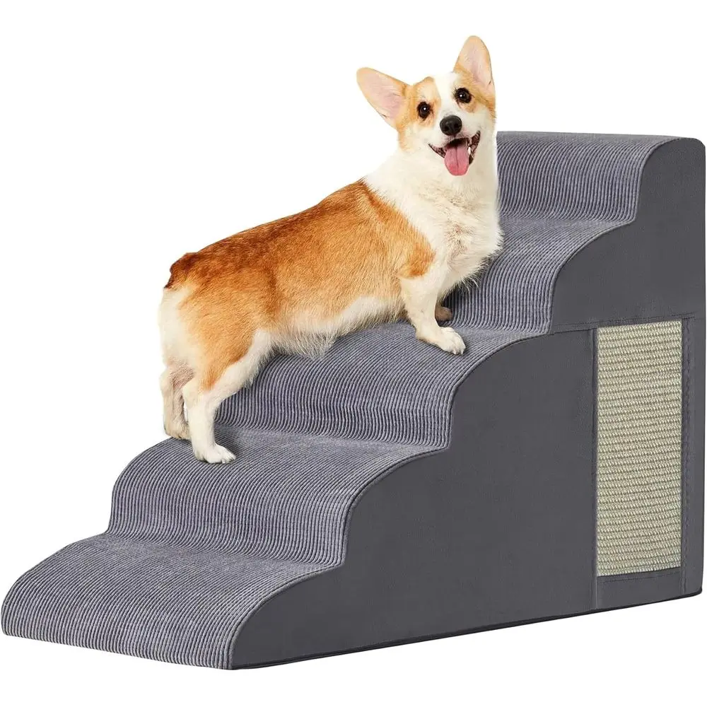 

Pet Stairs, Dog Stairs for Small Dogs, Dogs Steps, 5-Step Curved Dog Ramp for Bed, Couch, Sofa, Car and Chairs, Non-Slip Bottom