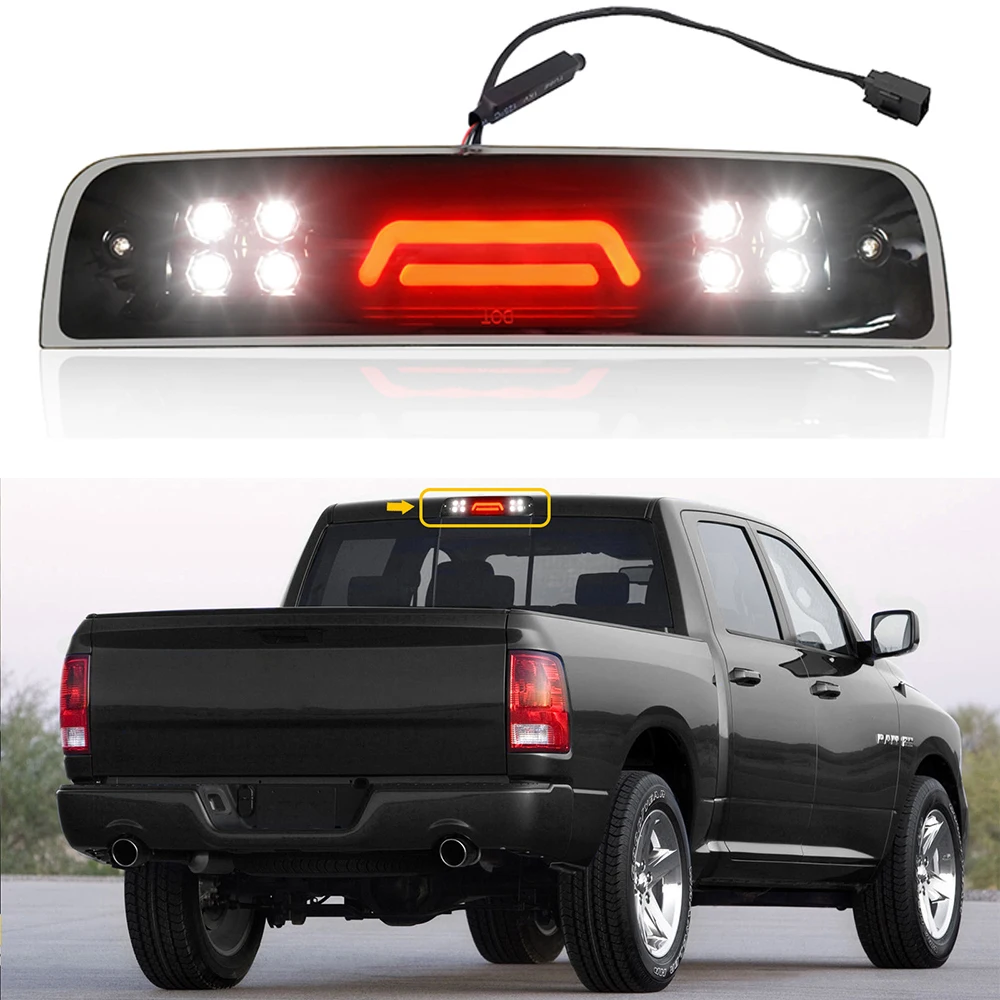 

For Dodge RAM 1500 2500 3500 2009-2018 LED Smoke 3rd Third Brake Tail Cargo Light High Mount Stop Lamp Turn Signal Backlights