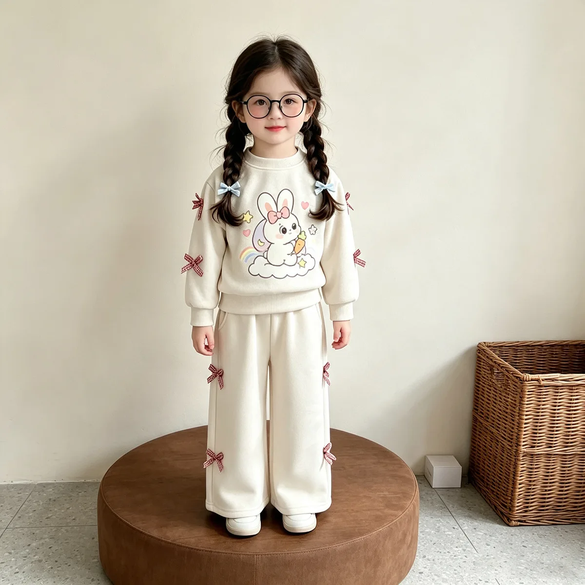Mädchen Cartoon-Häschen-Sweatshirt & Weitbein-Hosen-Set – 2-teiliges Outfit im koreanischen Stil für ältere Kinder, Frühling Herbst Casual – Detail 8