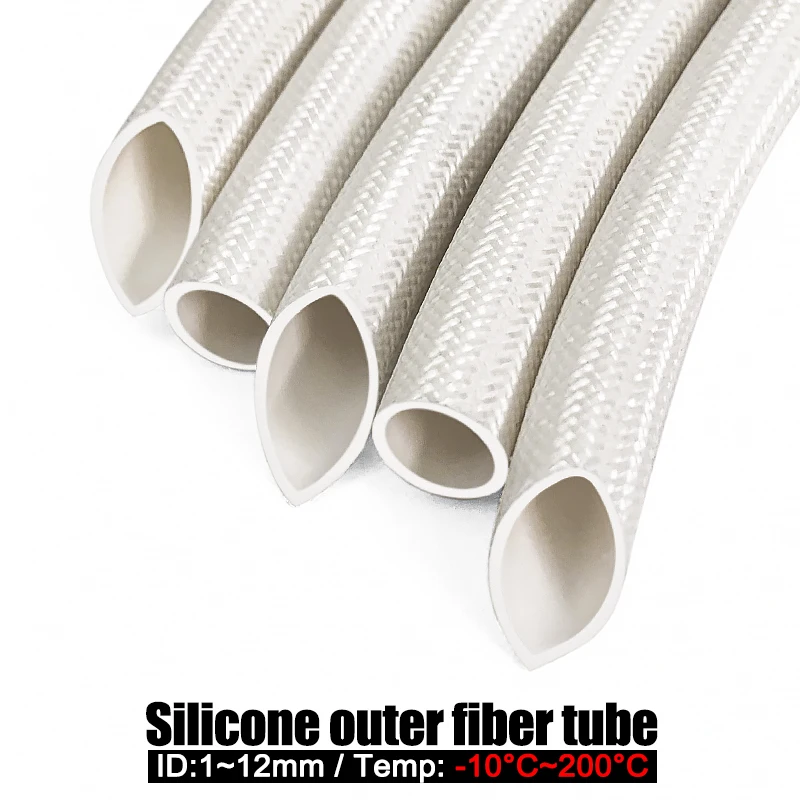 5/10M Insulating Fiberglass Tube Inner Rubber Outer Fiber Pipe High Temperature 200 Deg.C Resistant Wire Sheath ID2/3/4/5/6~12mm