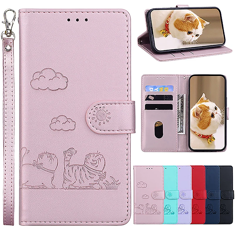 Wallet Flip Magnetic Anti Theft Brush Phone Case For ZTE Blade A72 a52 V40 Vita a7S 2020 Kitten Pattern Cover