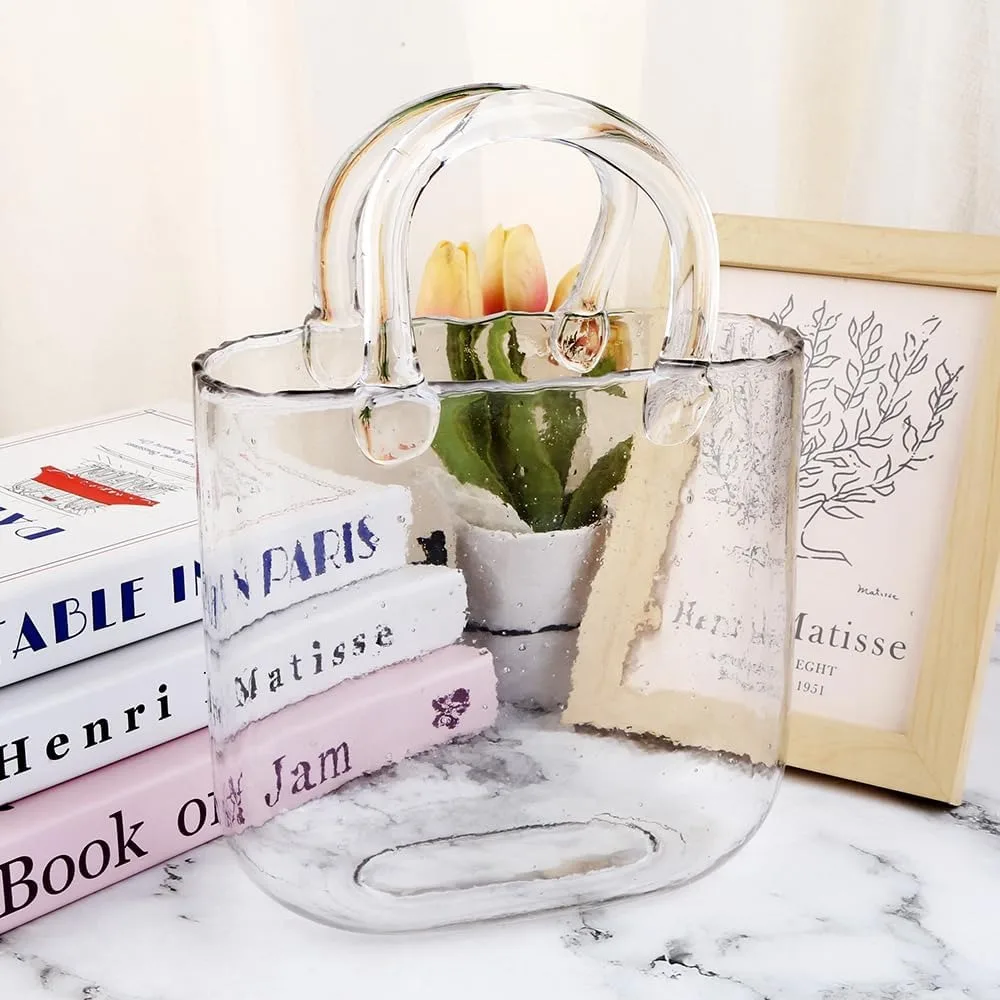 مجموعة مزهرية زهور زجاجية شفافة مكونة من 6 قطع - مزهريات زخرفية مصنوعة يدويًا للقطع المركزية الأنيقة