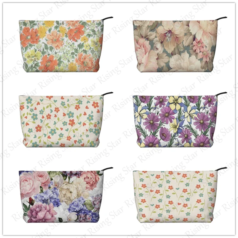 Retro flowers Corduroy cosmetic bag toiletry storage bags ladies box luxury travel zipper storage bag printing