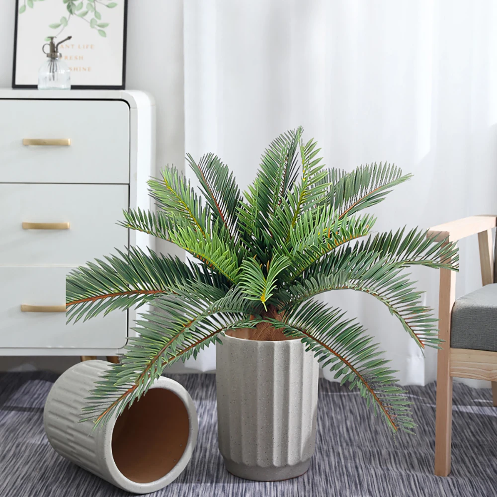 45 cm 21 Blätter Künstliche Palmpflanzen Gefälschte Kokosnussbaum Kunststoff Sago Cycas Blätter Tropische Outdoor-Pflanzen Für Hausgarten Dekor – Detail 4