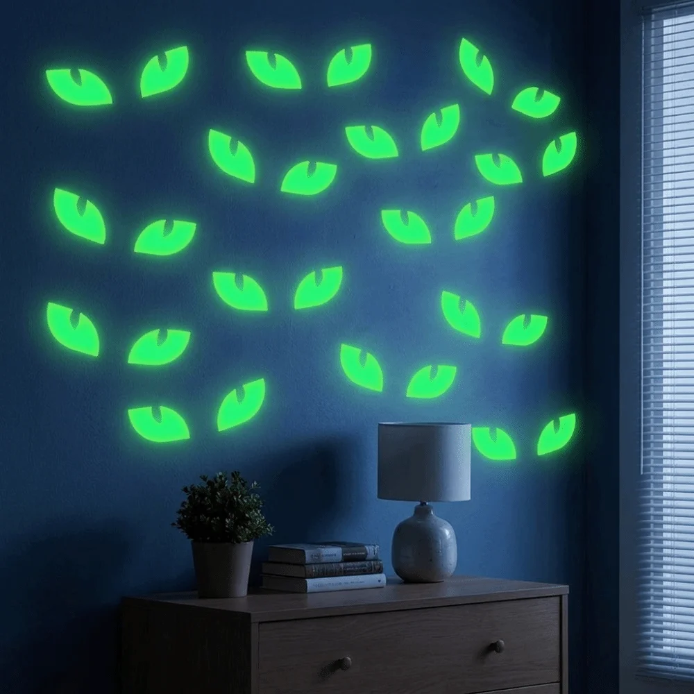 PVC Peeking Eyes Decals Self Adhesive Removable Glow In The Dark Stickers Realistic Fluorescent Window Stickers Festival